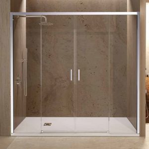 Mampara Ducha Frontal 2 Fijos + 2 Puertas Corredera | Vidrio Templado 6mm Antical | Altura 195cm