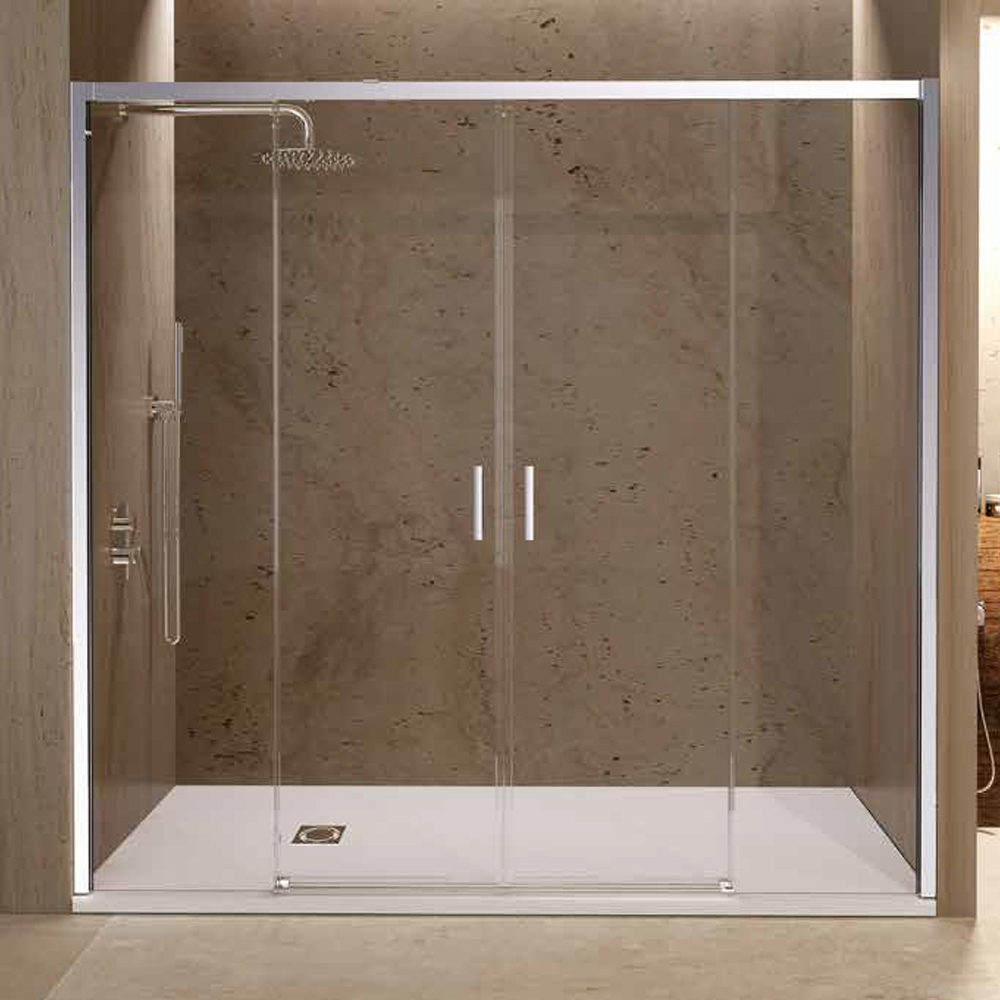 Mampara Ducha Frontal 2 Fijos + 2 Puertas Corredera | Vidrio Templado 6mm Antical | Altura 195cm