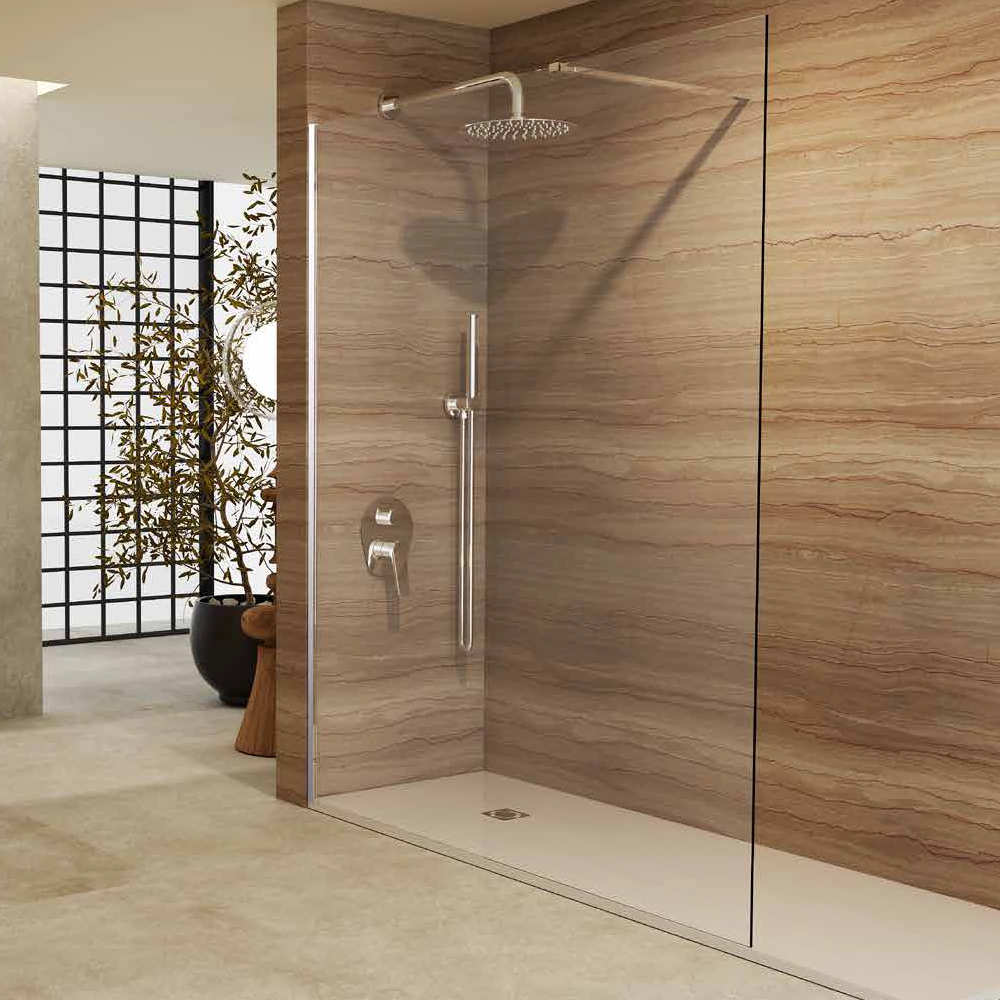 Panel de ducha fijo Walk In con vidrio templado transparente 6 mm antical altura 195 cm