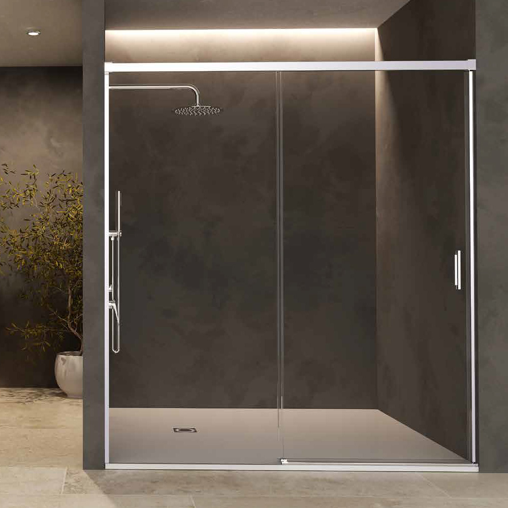 Mampara Ducha Frontal Corredera 1 Puerta 1 Fijo | Vidrio Templado 6mm Antical | Altura 195cm