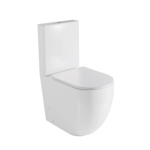 Florida Inodoro PMR Redondo Rimless Adosado a Pared | Altura Confort para Movilidad Reducida | Tapa Duroplast Soft Close | Blanco Brillo