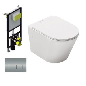 Utah Pack Inodoro Suspendido | Rimless con Cisterna Empotrada y Pulsador
