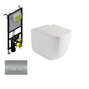 Chicago Pack Inodoro Suspendido | Rimless con Cisterna Empotrada y Pulsador