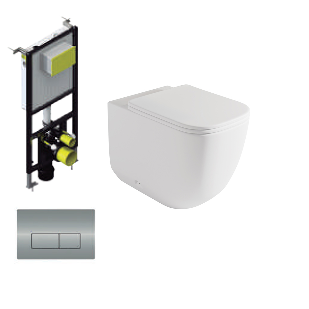 Chicago Pack Inodoro Suspendido | Rimless con Cisterna Empotrada y Pulsador