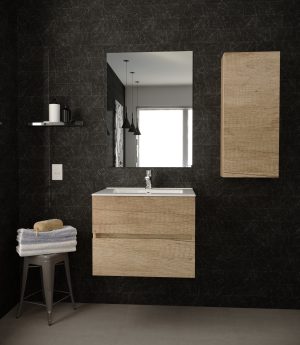 Manhattan Mueble Baño Suspendido Fondo Reducido | 2 Cajones con Cierre Amortiguado y Lavabo Cerámico